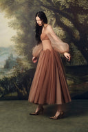 LINH PHUNG • Sylvara Mocha Brown Crystal-Embellished Tulle Midi Corset Dress