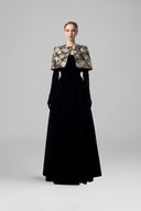 Noir Royale Velvet Bustier A-Line Gown With Embellished Cape for women, from IHF ATELIER, The Viet Concept 