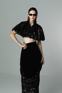 Truffle Luxe Velvet Sequin Draped Pencil Skirt for women, from SORAMAME, The Viet Concept