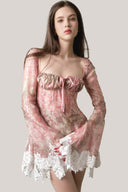 Pink Cecilia Long-sleeve Mini Dress for women, from La Vierge, The Viet Concept 