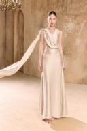 Arisa V-Neck Pleated Silk Dress for women, from ARTI APPAREL, The Viet Concept 