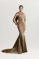 Olivienne Muted Olive Draped Mermaid Gown for women, from CALISTA, The Viet Concept 