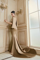 Olivienne Muted Olive Draped Mermaid Gown for women, from CALISTA, The Viet Concept 