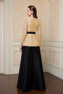 Beige French Lace Queen Anne A-Line Gown With Taffeta for women, from IHF ATELIER, The Viet Concept