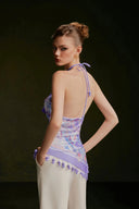 VONTIER DE MONTIER • Iris Parrot-Print Korean Silk Halter Top