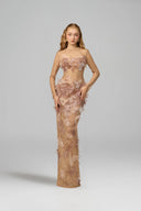 21SIX • Solara Floral Lace 3D Embellished Long-Sleeve Evening Gown