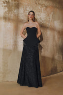 L' SCARLETT • Flared Strapless Crystal Floral Embellished Maxi Dress