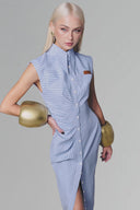 Light Blue Stripped Shirt Midi Dress for women, from Keira Tong, The Viet Concept 