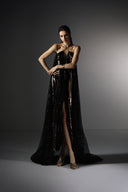 Hellebore Black Gold Sequin Mesh Halter Neck Gown for women, from SORAMAME, The Viet Concept