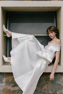Charlotte Off-Shoulder Bow A-Line Midi Dress for women, from WHITE PLAN, The Viet Concept