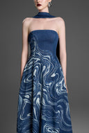 GVLUX • Strapless Wood Grain A-line Dress With Scarf