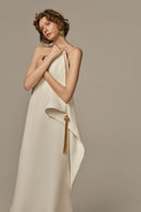 Duvet Ivory Silk-Lined Draped Evening Gown for women, from POEM, The Viet Concept