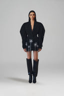 Crystal Bloom Draped 3D Floral Mini Blazer Dress for women, from L'SCARLETT, The Viet Concept