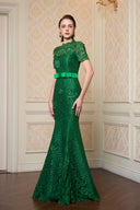 IHF ATELIER • Dark Green French Lace Mermaid Gown With Crystal Detail