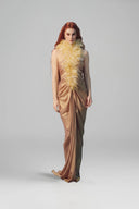 Chryseis Gold Shine Silk Feather Couture Dress for women, from LA VIERGE, The Viet Concept