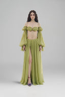Verna Lime Crinkle Satin Spring Luxe Dress for women, from LA VIERGE, The Viet Concept 