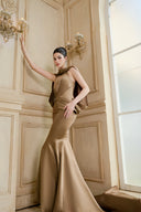 Olivienne Muted Olive Draped Mermaid Gown for women, from CALISTA, The Viet Concept 