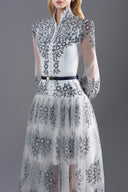 ROSEE de MATIN • Black White Embroidery Floral Midi Dress