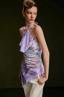 VONTIER DE MONTIER • Iris Parrot-Print Korean Silk Halter Top