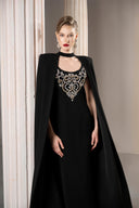 GVLUX • Noir Rococo Crystal Cape Velvet Satin Gown