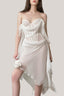 White Bianca Chiffon Draped Midi Dress for women, from La Vierge, The Viet Concept 