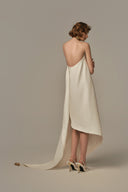 Duvet Ivory Silk-Lined Draped Evening Gown for women, from POEM, The Viet Concept