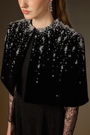 IHF ATELIER • Black Vine Guipure Lace & Lyon Velvet A-Line Gown