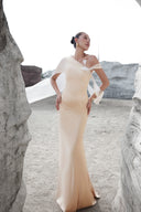 THÉSONG • Soie D’Aube Champagne Asymmetric Satin Evening Gown