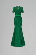 IHF ATELIER • Dark Green French Lace Mermaid Gown With Crystal Detail