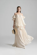 LINH PHUNG • Brumei Silk Off-Shoulder Ruched Maxi Skirt Set
