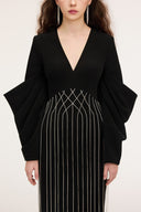 21SIX • Nyra Embellished Crepe V-Neck Draped Sleeve Gown