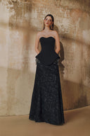 L' SCARLETT • Flared Strapless Crystal Floral Embellished Maxi Dress