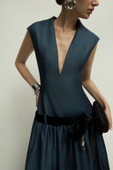 Cricklade Dress Silk Denim Statement Silhouette for women, from JENNY K TRAN, The Viet Concept 