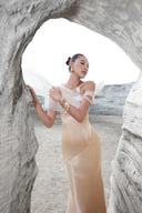 THÉSONG • Soie D’Aube Champagne Asymmetric Satin Evening Gown
