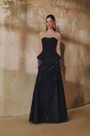 L' SCARLETT • Flared Strapless Crystal Floral Embellished Maxi Dress