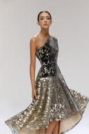 Morii Gold & Black Halter Neck Mullet Dress for women, from SORAMAME, The Viet Concept