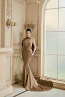 Olivienne Muted Olive Draped Mermaid Gown for women, from CALISTA, The Viet Concept 