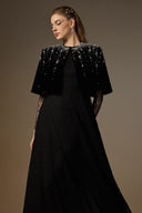IHF ATELIER • Black Vine Guipure Lace & Lyon Velvet A-Line Gown