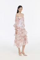 Camila Off-Shoulder Tiered Jacquard Midi Dress for women, from JOSEPHINE, The Viet Concept 