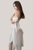 White Bianca Chiffon Draped Midi Dress for women, from La Vierge, The Viet Concept 