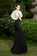  Black & White Mermaid Evening Gown With Draped Rose Shoulders for women, from IIHF ATELIER, The Viet Concept