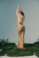 Chryseis Gold Shine Silk Feather Couture Dress for women, from LA VIERGE, The Viet Concept
