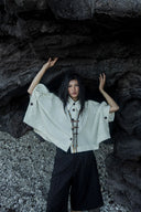 Noir Polka Linen Cropped Trousers for women, from CAOSTU, The Viet Concept