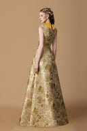 Verdara Green Metallic Jacquard Deconstructed Collar A-Line Gown for women, from IHF ATELIER, The Viet Concept