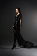 Haven Black Sequin Tulle Asymmetrical Mullet Hem Gown for women, from SORAMAME, The Viet Concept
