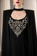 GVLUX • Noir Rococo Crystal Cape Velvet Satin Gown