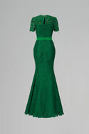 IHF ATELIER • Dark Green French Lace Mermaid Gown With Crystal Detail