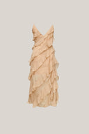 Close on Beige Chiffon Ruffle Midi Dress for women, from MUST HAVE, The Viet Concept2