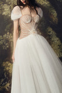 LINH PHUNG • Cortena Two-Tone Embellished Tulle Midi Corset Dress