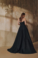 L' SCARLETT • Strapless Jacquard Crystal-Embellished Mullet Maxi Dress